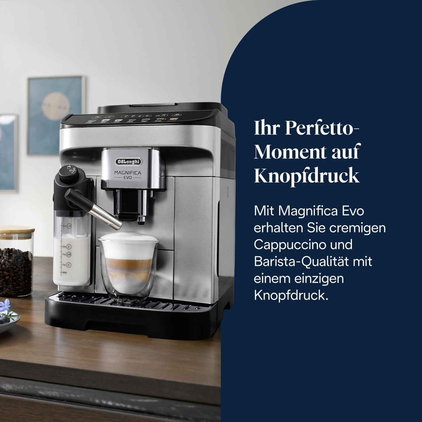 Magnifica Evo (ECAM292.81.SB)-Kaffeevollautomat mit Vollautomatischem cremigen Milchschaum,7 One-Touch-Getränke,Cappuccino & Espresso,Silber