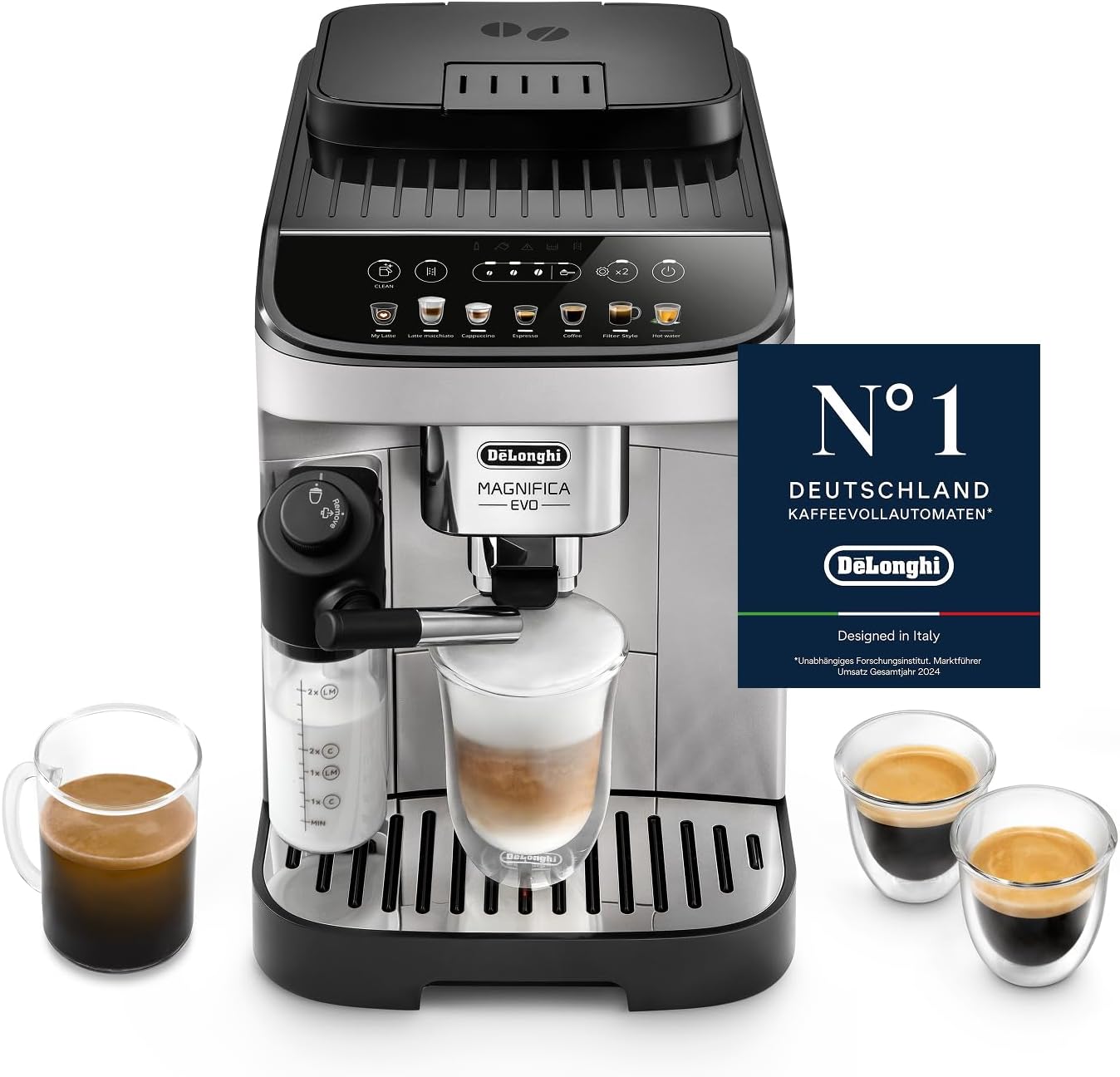 Magnifica Evo (ECAM292.81.SB)-Kaffeevollautomat mit Vollautomatischem cremigen Milchschaum,7 One-Touch-Getränke,Cappuccino & Espresso,Silber
