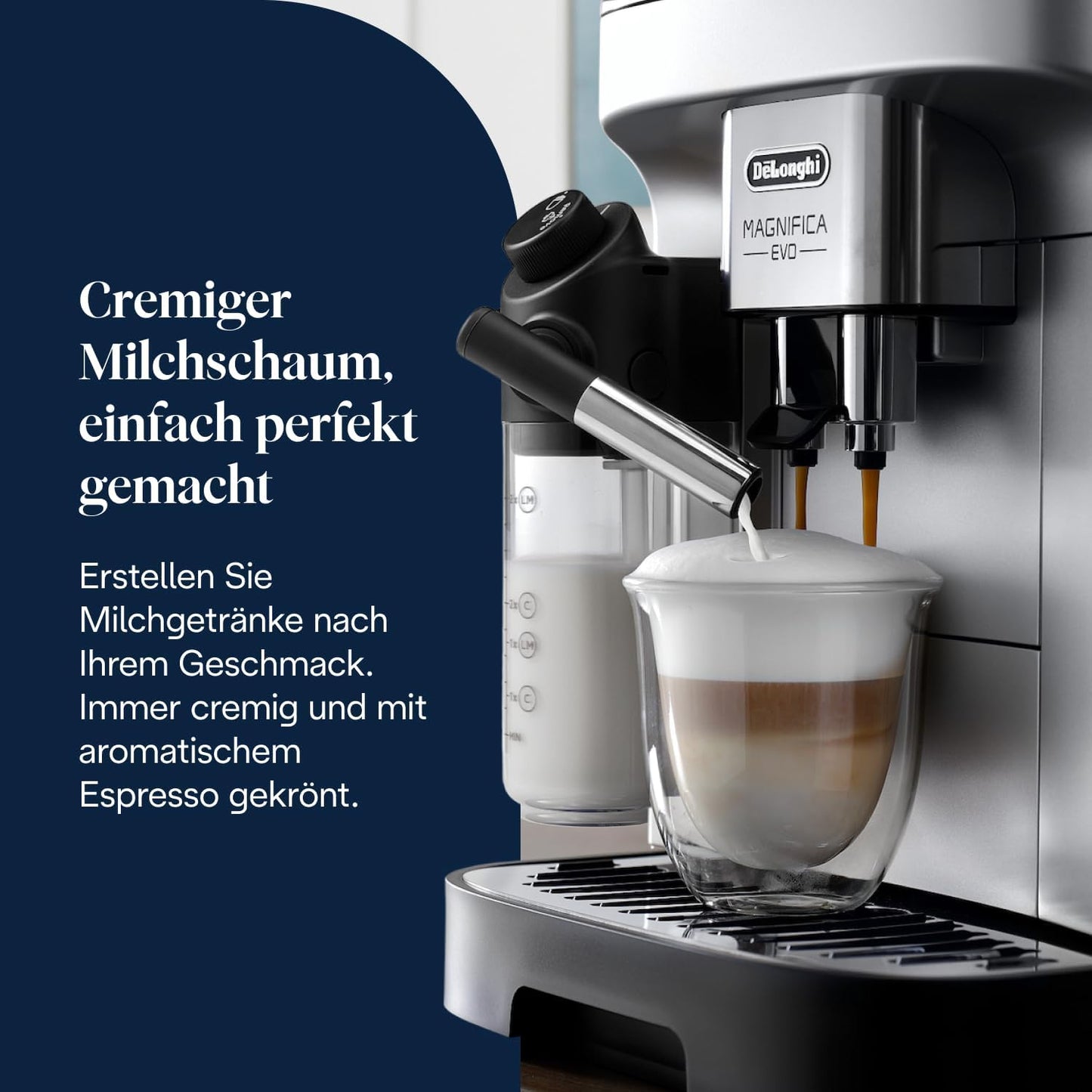 Magnifica Evo (ECAM292.81.SB)-Kaffeevollautomat mit Vollautomatischem cremigen Milchschaum,7 One-Touch-Getränke,Cappuccino & Espresso,Silber